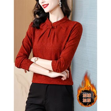 過年喜慶紅色衣服秋冬2025新款洋氣復古新中式盤扣寬松顯瘦打底衫