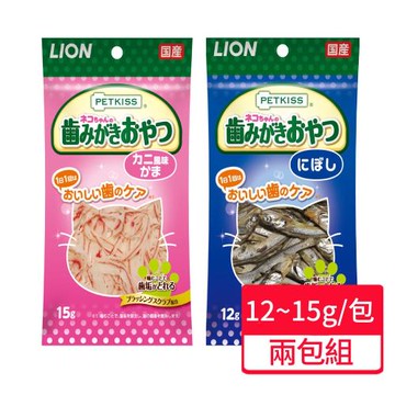 【LION 獅王】親親潔牙護理貓零食 小魚乾 蟹肉絲 兩包組