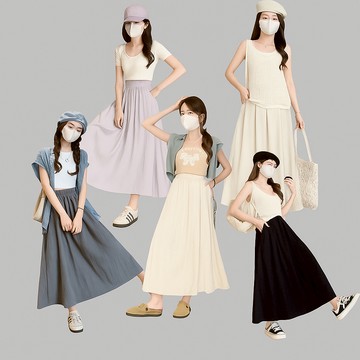 平價衣著 A字長裙 鬆緊腰 有口袋 冰絲 半身裙 長裙 大擺裙 山本裙  女裝 女下身 高腰顯瘦中長裙 夏季裙子傘裙