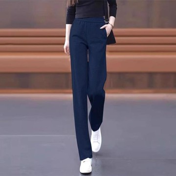 藏青色直筒運動褲女秋冬加絨2025新款女褲子高腰休閑窄版闊腿衛褲