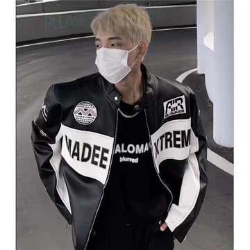 美式賽車服外套復古vintage機車服高級感皮衣ins高街潮牌