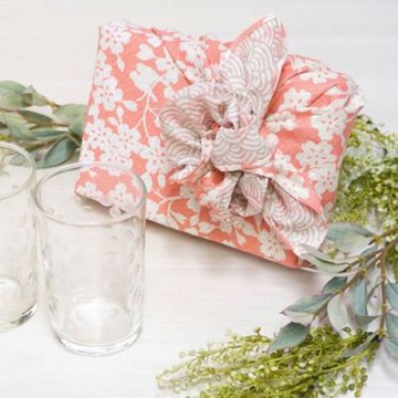 京都風呂敷包巾-福結 中巾-櫻與青海波(粉&灰)