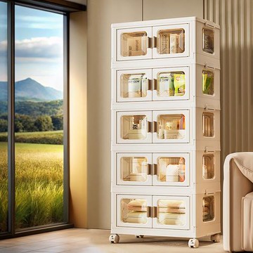 Mr.box 43面寬升級內崁式透明側板前開式折疊五層收納櫃-附滑輪 兩款可選