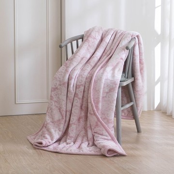 送禮首選-法蘭絨雙面毯/粉白圖騰(僅宅配