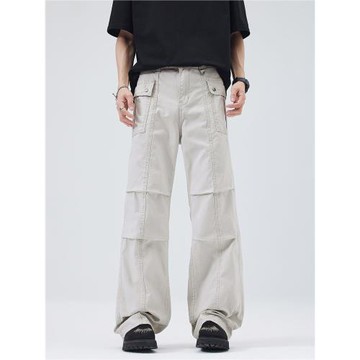 BGXMB 美式復古直筒工裝褲男女高級感褶皺寬松休閑cleanfit長褲子