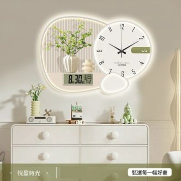 奶油綠植時鐘 餐廳裝飾畫掛鐘 簡約掛表 創意個性鐘表 小清新掛鐘 客廳靜音時鐘