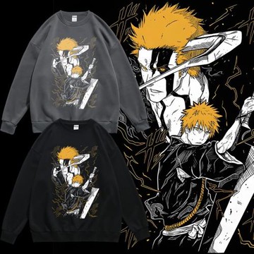 二次元動漫死神黑崎一護卡通周邊印花圓領套頭衛衣春秋男女寬松