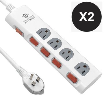 【威電】2入組CK-3541-9 3孔5開4座 掛孔 加大間距 電腦線 延長線 9尺/2.7M(平貼 拉環 插頭 好拔 過載斷電 電源線組)