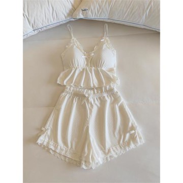 吊帶性感睡衣女夏季帶胸墊一體2025新款純欲風薄款蕾絲家居服套裝