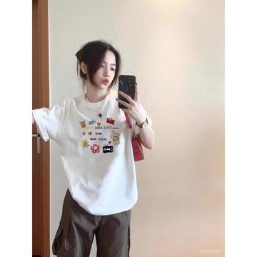 🔥100%重磅純棉 設計感 大尺碼女裝 短袖上衣女 oversize 純棉t恤 印花t恤女 短袖t桖 顯瘦遮肉