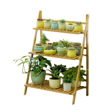 各式花架 YUCN 裕川 花架 三層原色/茶色70長 加固加粗 可折疊 客廳落地式置物架 多肉花盆植物庭院擺放架