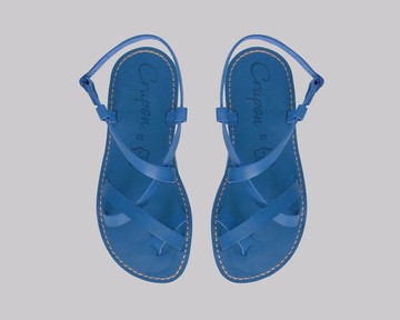 女士羅馬涼鞋、希臘涼鞋、皮革涼鞋、藍色羅馬涼鞋、皮革平底鞋