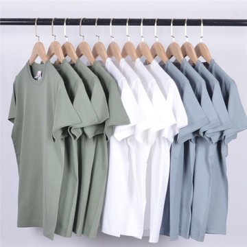 重磅不透純棉圓領短袖t恤男女厚實全棉純白T內搭純色打底衫寬松潮