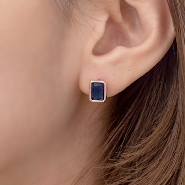 經典藍寶石925銀針耳環-A10403