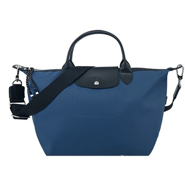 LONGCHAMP LE PLIAGE ENERGY系列再生尼龍短把手提/斜背兩用包(大/墨水藍)
