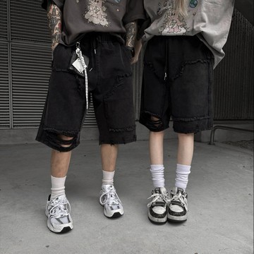 【APPAREL】暗黑解構刷破丹寧五分寬褲