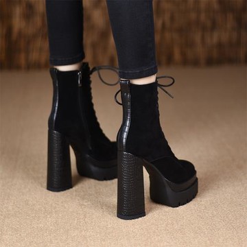 粗跟防水臺模特走秀13.5cm短靴