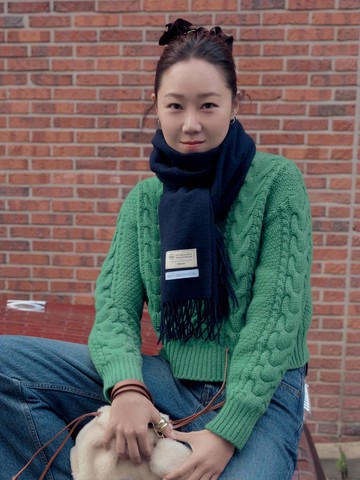Cable Semi Crop Pullover [Green]