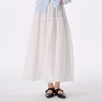 Merite｜鬆緊腰拼接網紗花苞長裙