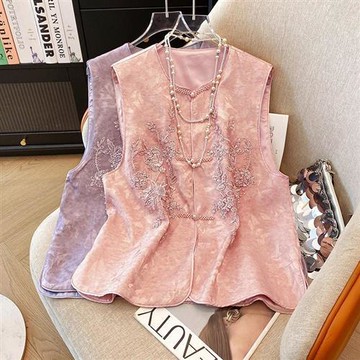 【巴黎精品】現貨+預購 新中式 唐裝上衣中國風馬甲-圓領緞面提花釘珠女外套2色a1jf47