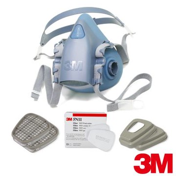 3M 7502矽膠雙罐式半面罩防毒面具x酸性氣體濾毒罐套組(6002濾毒罐+5N11濾棉+501濾蓋)