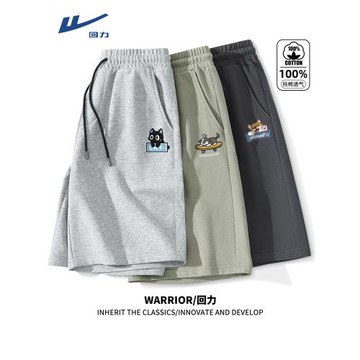 回力青少年純棉休閑短褲男日系卡通印花五分褲透氣吸汗休閑運動褲