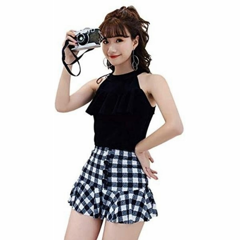モノトーン 水着 体型カバー フリル ギンガムチェック スカート ビキニ 通販 Lineポイント最大get Lineショッピング