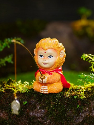 小猴子釣魚水族箱魚缸造景假山水池孫悟空裝飾辦公桌面擺件微景觀