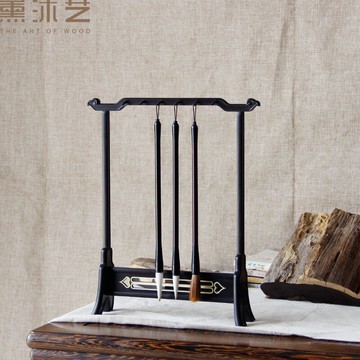 實木毛筆架毛筆掛紫光檀祥云古幣筆掛文房四寶用品多功能筆架