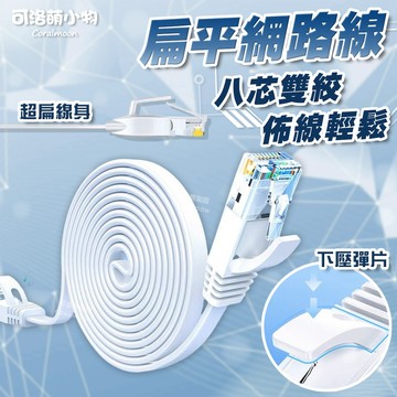 【台灣現貨】扁平網路線 CAT6 網路線 扁平型 RJ45 1m 3m 5m 透明接頭 可洛萌 高速網路