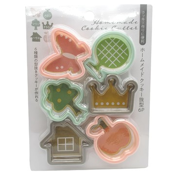 日本ECHO 自製餅乾模具 塑料餅乾模 壓花模具 造型餅乾壓模 翻糖餅乾模 6件組  粉色 + 綠色 + 灰色  1組