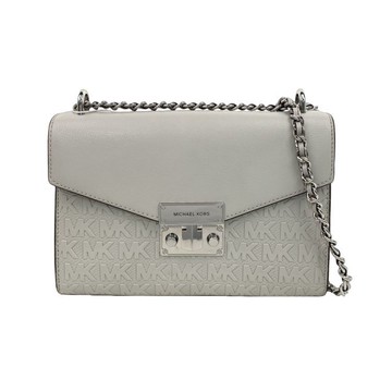 michael kors灰色皮革logo鍊條包