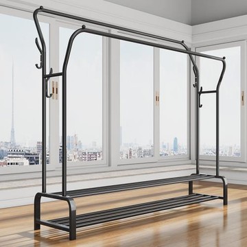 簡易晾衣架落地家用折疊陽臺臥室掛衣架曬衣服衣帽架雙桿式收納架