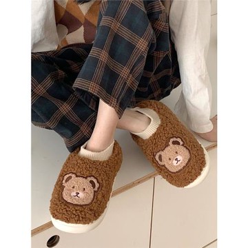 細細條 可愛卡通小熊全包跟棉拖鞋冬天家居防滑臥室保暖月子鞋女