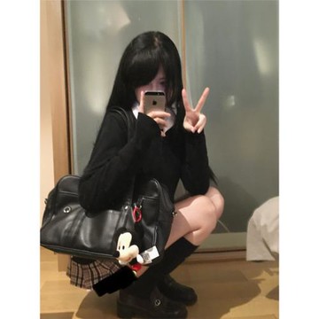 東京原創JK制服毛衣外套女疊穿長袖上衣學院風V領黑色套頭針織衫