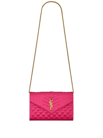 Saint Laurent - matelassé logo-plaque envelope bag - women - Cotton/Polyamide/Brass - One Size - Pink
