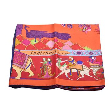 HERMES 經典Fantaisies Indiennes系列真絲絲巾/領巾(140cm-橘色)