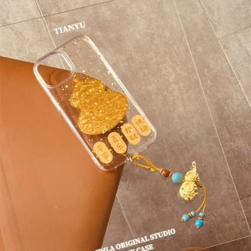 孫千同款2025新年金色葫蘆掛件適用于iphone16pro手機殼蘋果17國風復古14promax金箔13新中式15寓意好物11/12