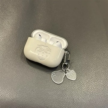 小衆半透米色草莓耳機套 Airpods pro3耳機殼 蘋果耳機保護套 適用4/3/2代耳機殼