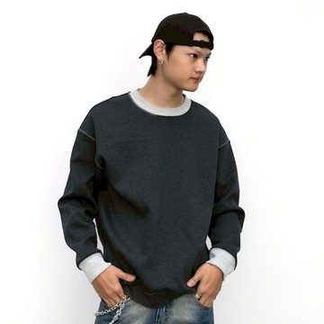 【AMERO】男裝 女裝 長袖圓領大學T 內刷絨 車線設計 情侶裝