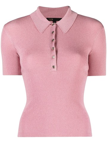 Maje - lurex-knit polo top - women - Elastane/Viscose/Polyamide/Metallic Fibre - 1 - Pink