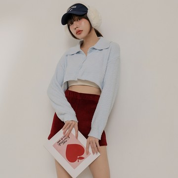 棉花糖翻領針織上衣-天藍【KT223460】