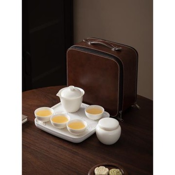 羊脂玉瓷手抓蓋碗一壺四杯旅行功夫茶具套裝便攜包中式家用戶外