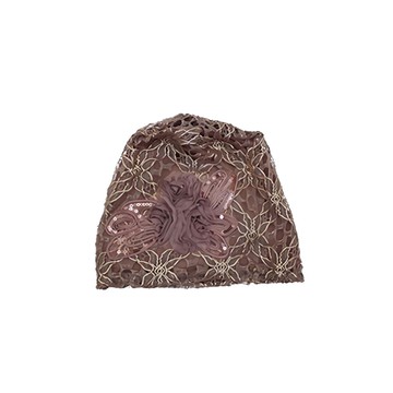 捷華 蕾絲套頭帽-深咖啡色 優雅花朵設計 四季透氣舒適 時尚百搭  29 x 26cm