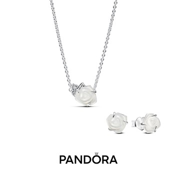[客製化卡片]禮物獨家1+1【Pandora官方直營】玫瑰綻放項鏈/耳環-925銀套組。送生日。送媽媽。送摯友