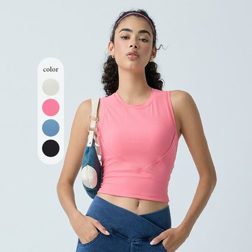 元動力 造型高彈排汗短版運動背心(四色；S-L)