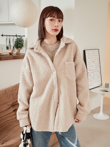 百搭羊羔長版襯衫