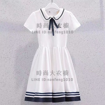 純棉女童學院風連身裙夏季短袖洋裝小女孩公主裙兒童夏天裙子【時尚大衣櫥】