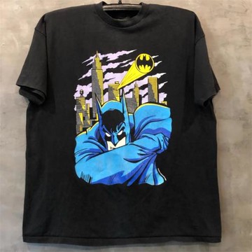 蝙蝠俠美式街頭oversize潮牌短袖ins潮流重磅棉男女情侶款印花T恤