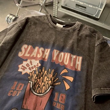 CHAOO  短袖 水洗做舊 美式復古 oversize 潮流 印花 t恤 ins 風衣服 美式復古上衣 潮流衣服